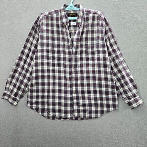 VINTAGE Eddie Bauer Men Button Up Shirt XL Purple Tartan Plaid Plaid 80s 90s